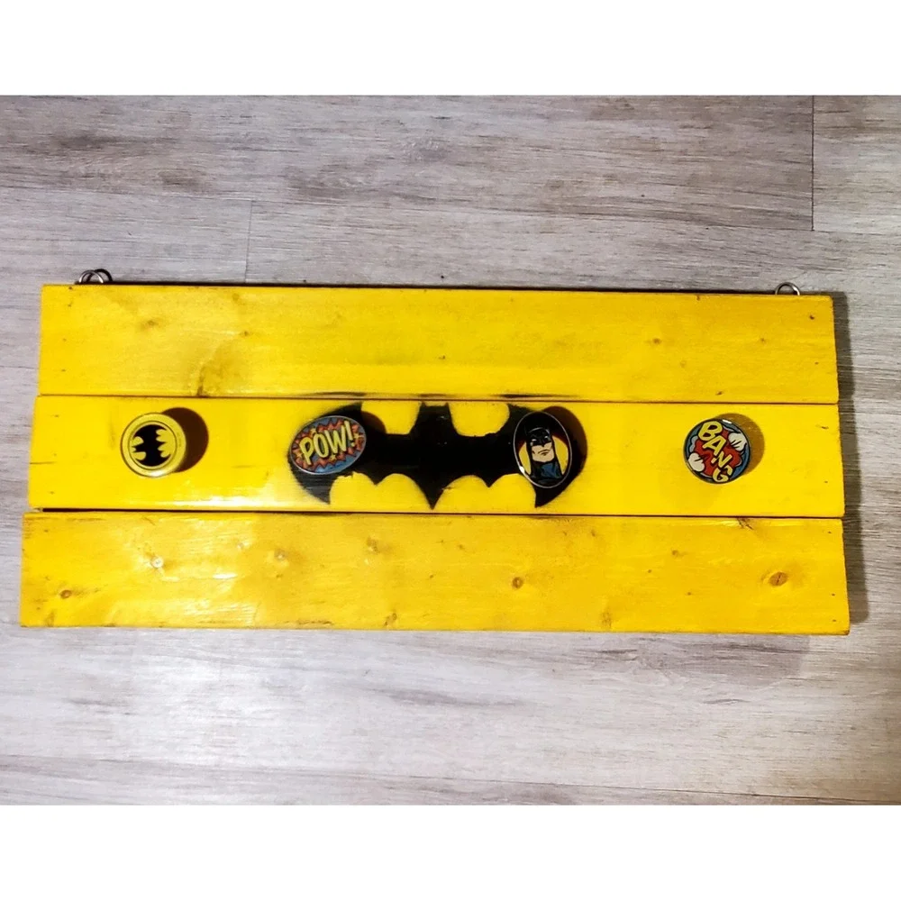 Wooden Crafty BATMAN Themed‎ Cap Or Coat Rack Comic Book Handles
